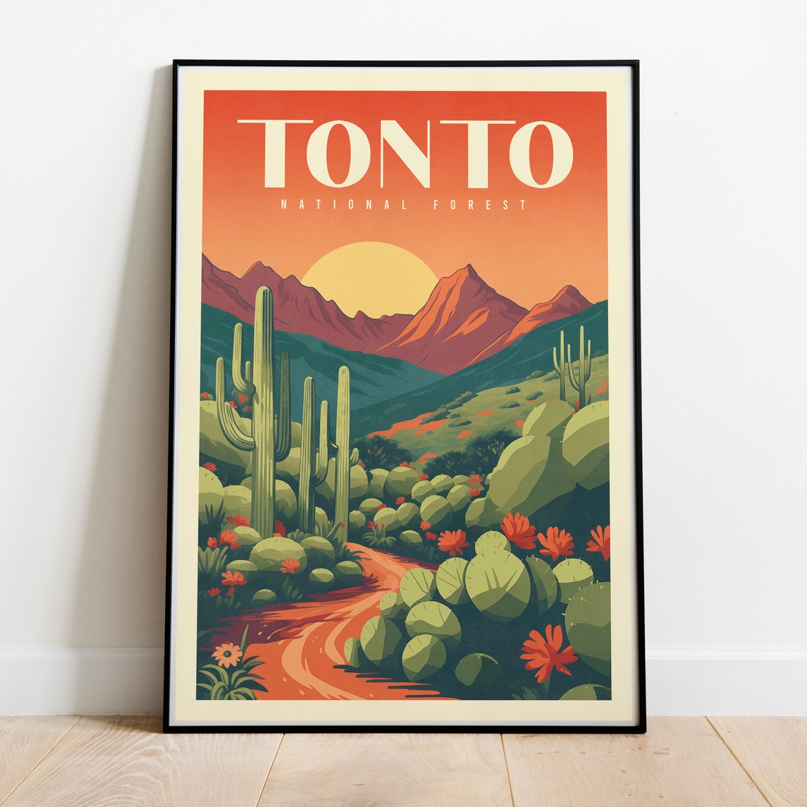 Beautiful Tonto National Forest Desert Sunset Cactus Landscape Poster - Image 2