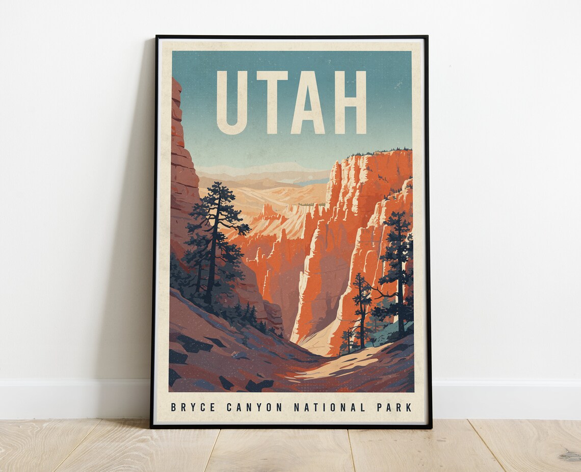 Bryce Canyon Vintage Utah Travel Poster, Travel Art