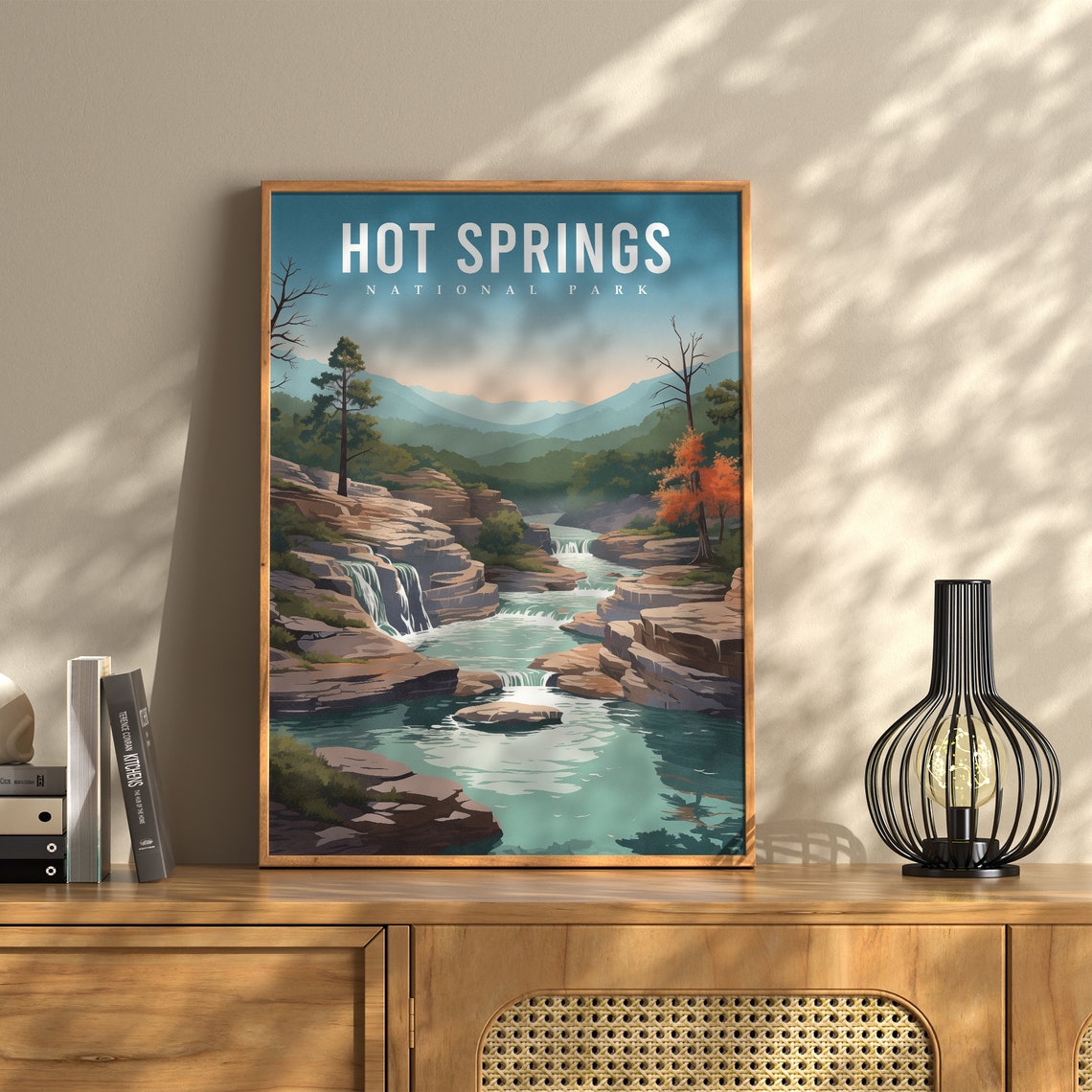 Hot Springs National Park Waterfall Gorge Vintage Travel Poster
