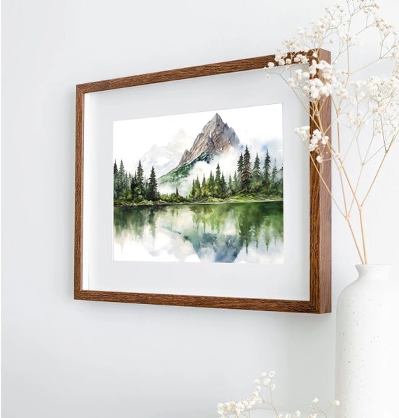 Mountain Lake Watercolor Landscape Art Print