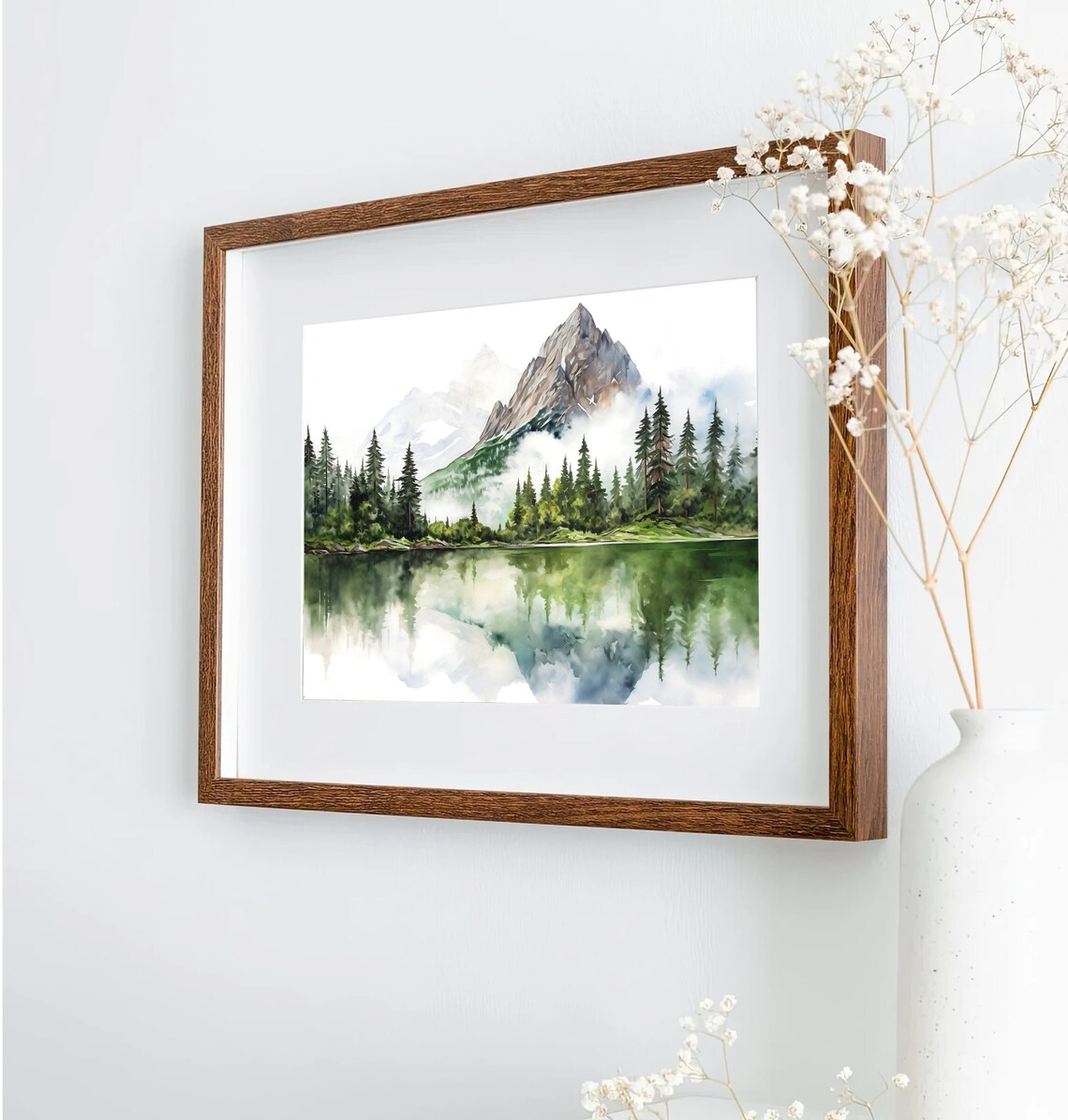 Mountain Lake Watercolor Landscape Art Print