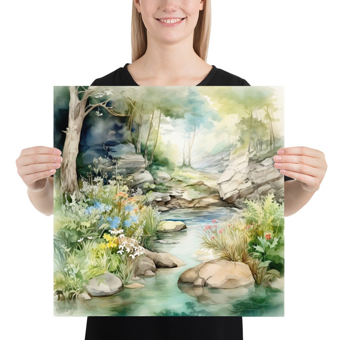 Forest River Watercolor Art Print, Nature Landscape - Image 5