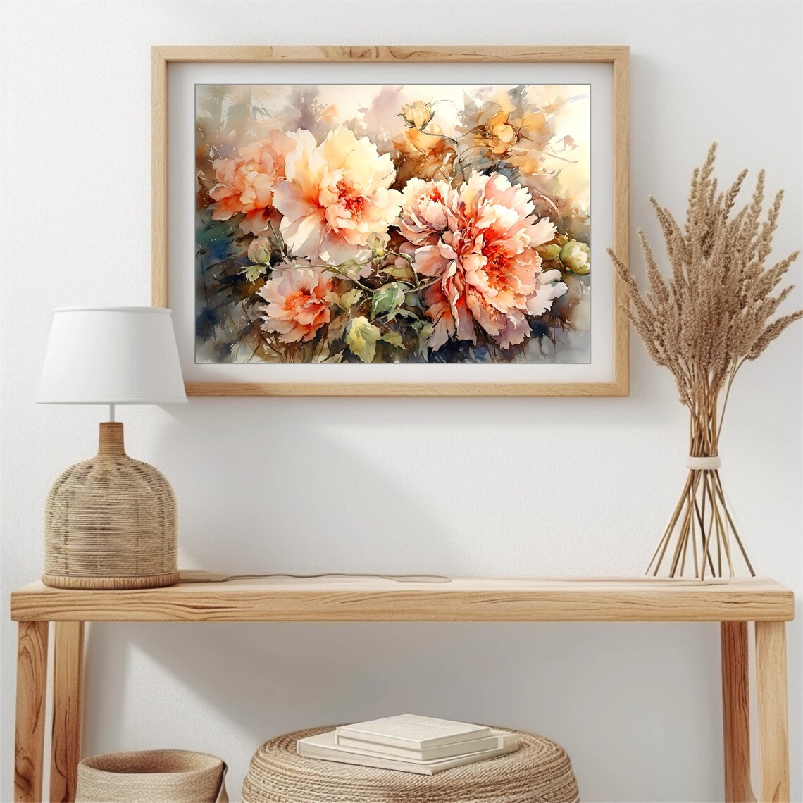 Cream White Peonies Garden Blooms Watercolor Floral Wall Poster - Image 3