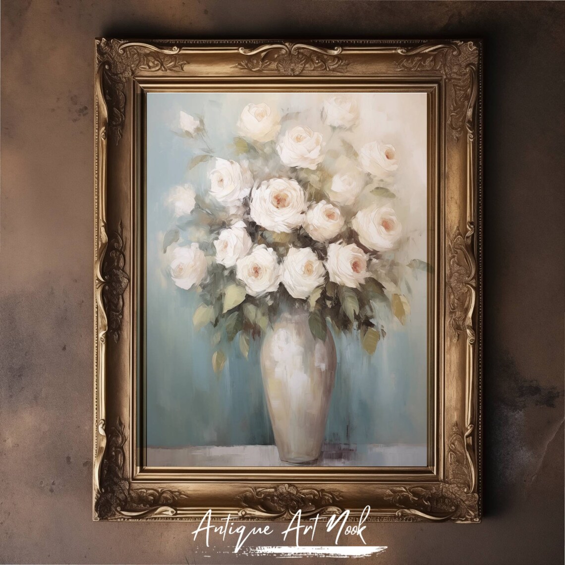 White Roses In Vase, Vintage Still Life Art Print - Image 3