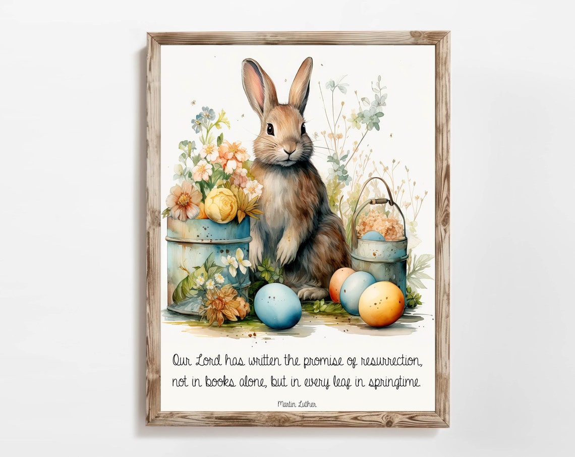 Easter Bunny With Painted Eggs Watercolor Spring Resurrection Poster