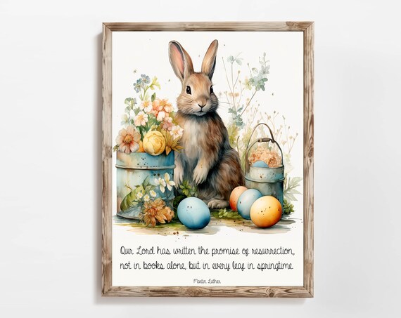 Easter Bunny With Painted Eggs Watercolor Spring Resurrection Poster