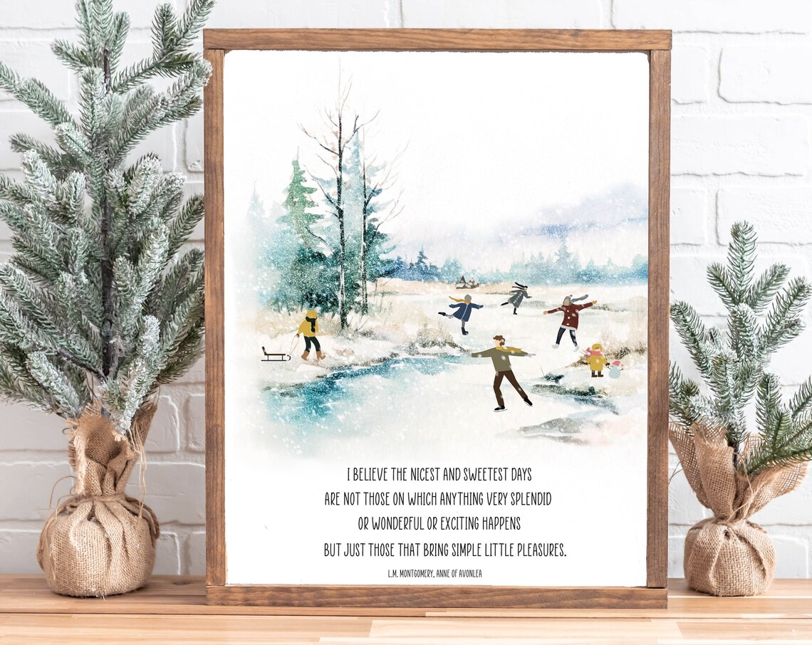 LM Montgomery Simple Little Pleasures Winter Skating Scene Poster