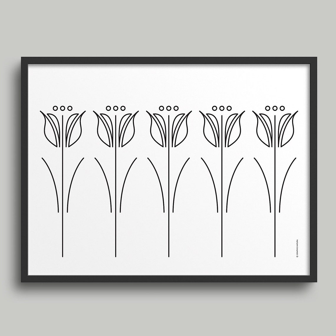 Five Tulips Black Line Art Minimalist Botanical Drawing Poster - Image 3
