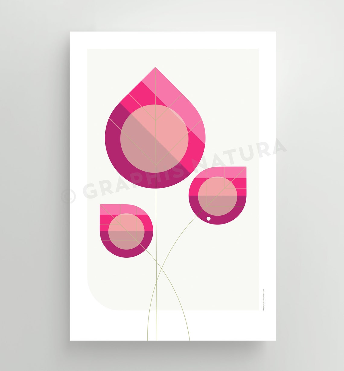 Magenta Geometric Leaf Trio Poster Modern Botanical Abstract Art - Image 3