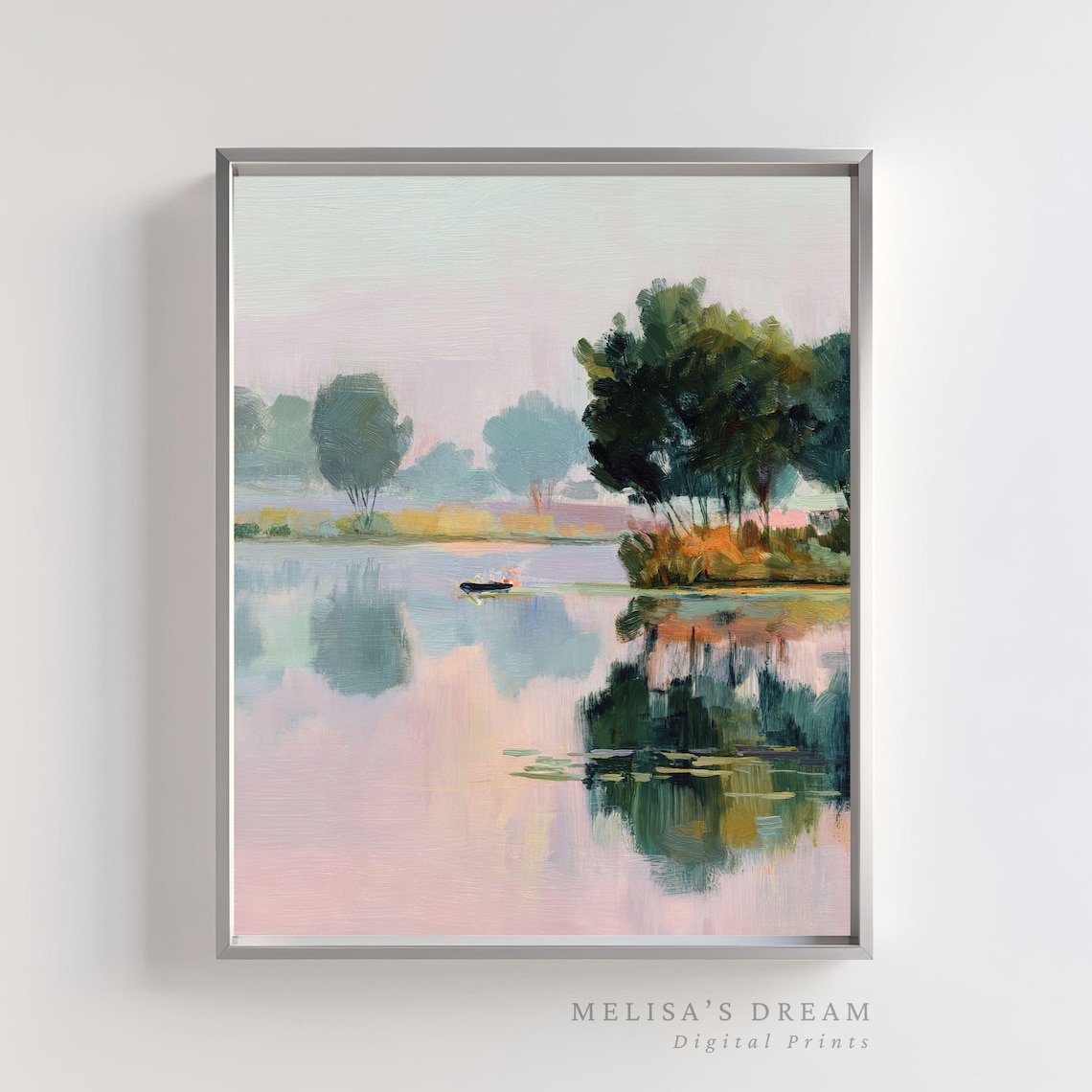 Impressionist Lake Painting, Pastel Landscape Art Print