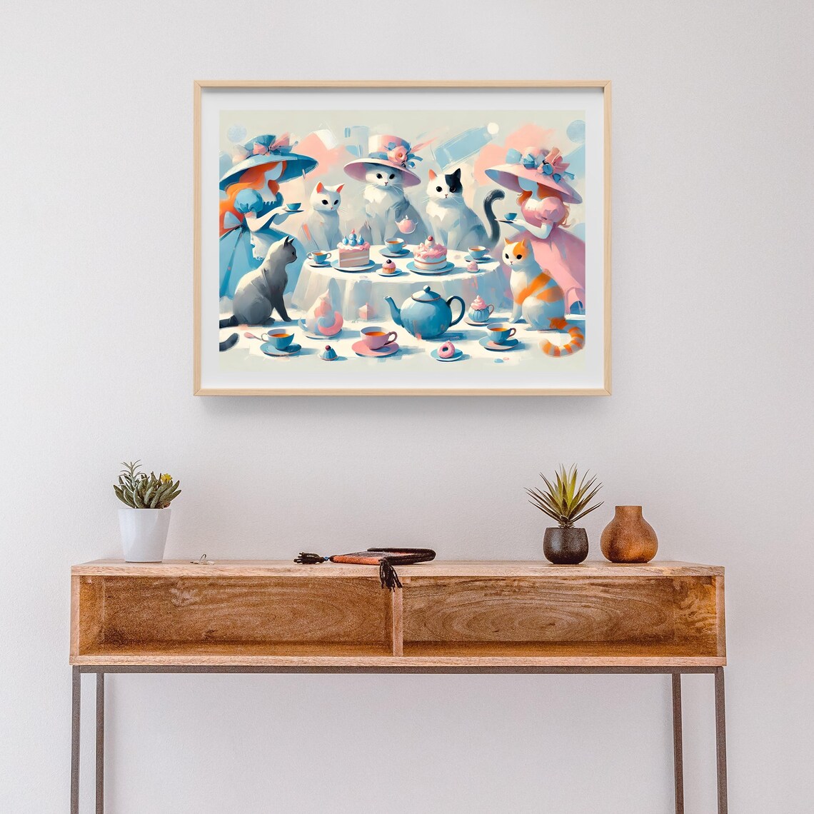 Cats Wearing Hats at a Pastel Tea Party Whimsical Animal Poster - Image 2