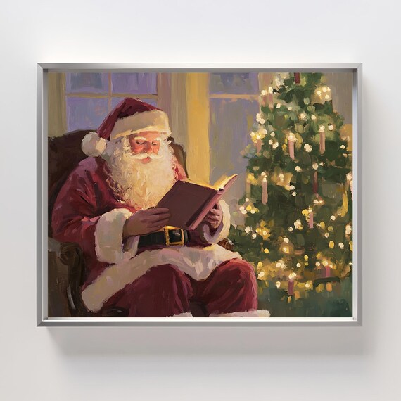 Classic Santa Claus Reading By Glowing Christmas Tree Art Poster