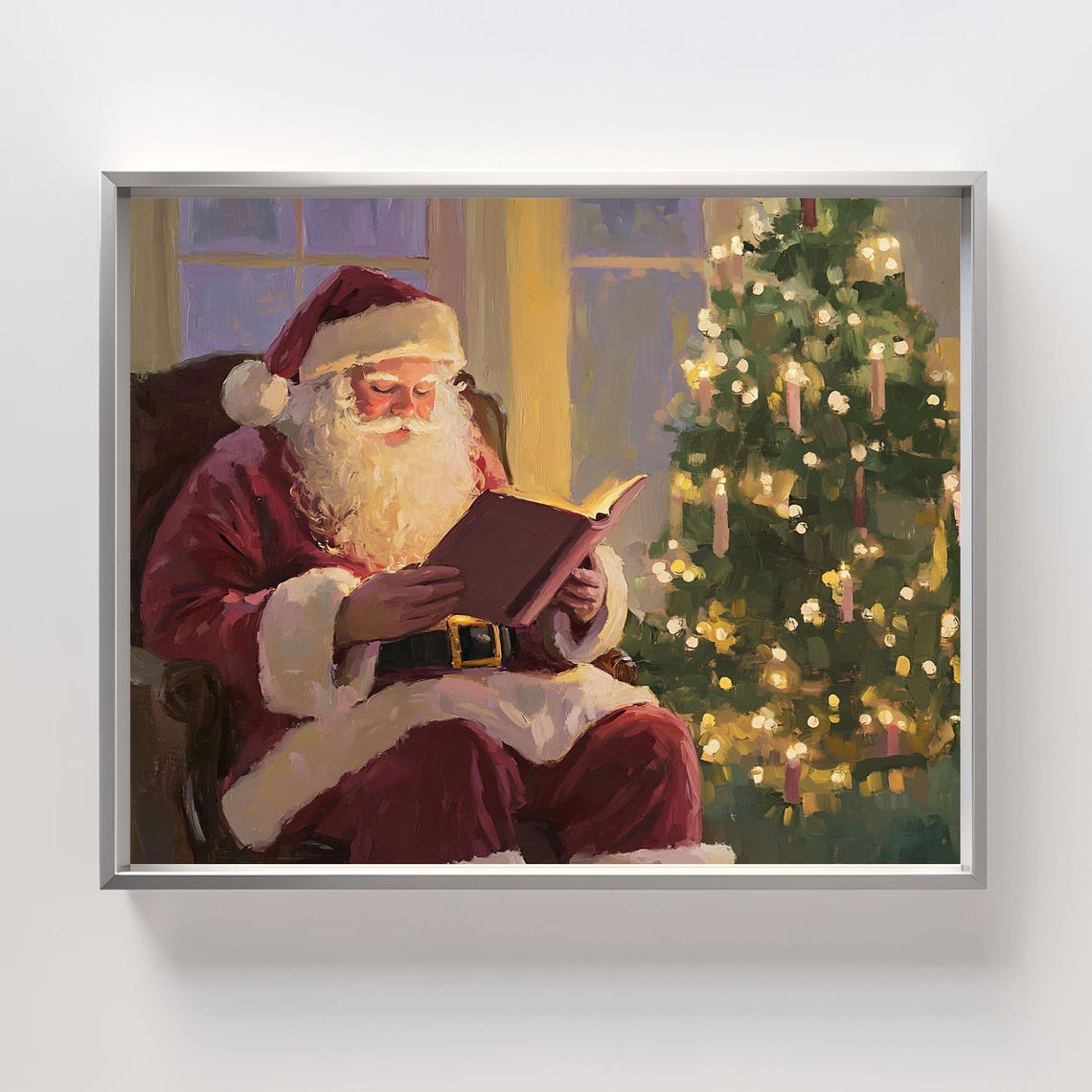 Classic Santa Claus Reading By Glowing Christmas Tree Art Poster