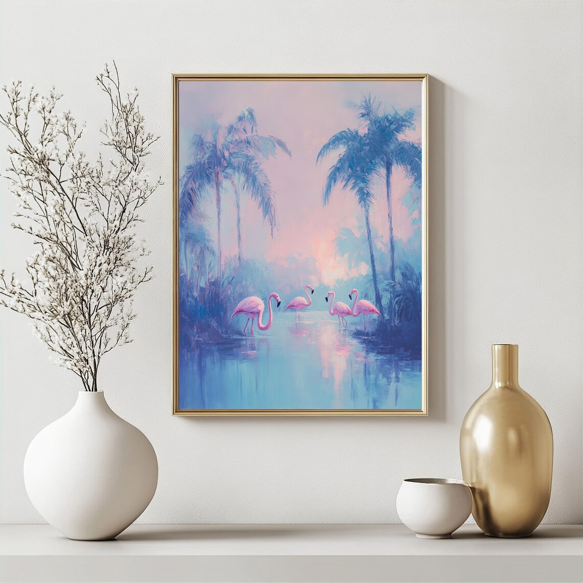 Tropical Flamingo, Boho Jungle Landscape Art Print - Image 4