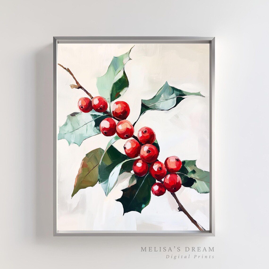 Winter Red Berry Branch, Botanical Kitchen Decor