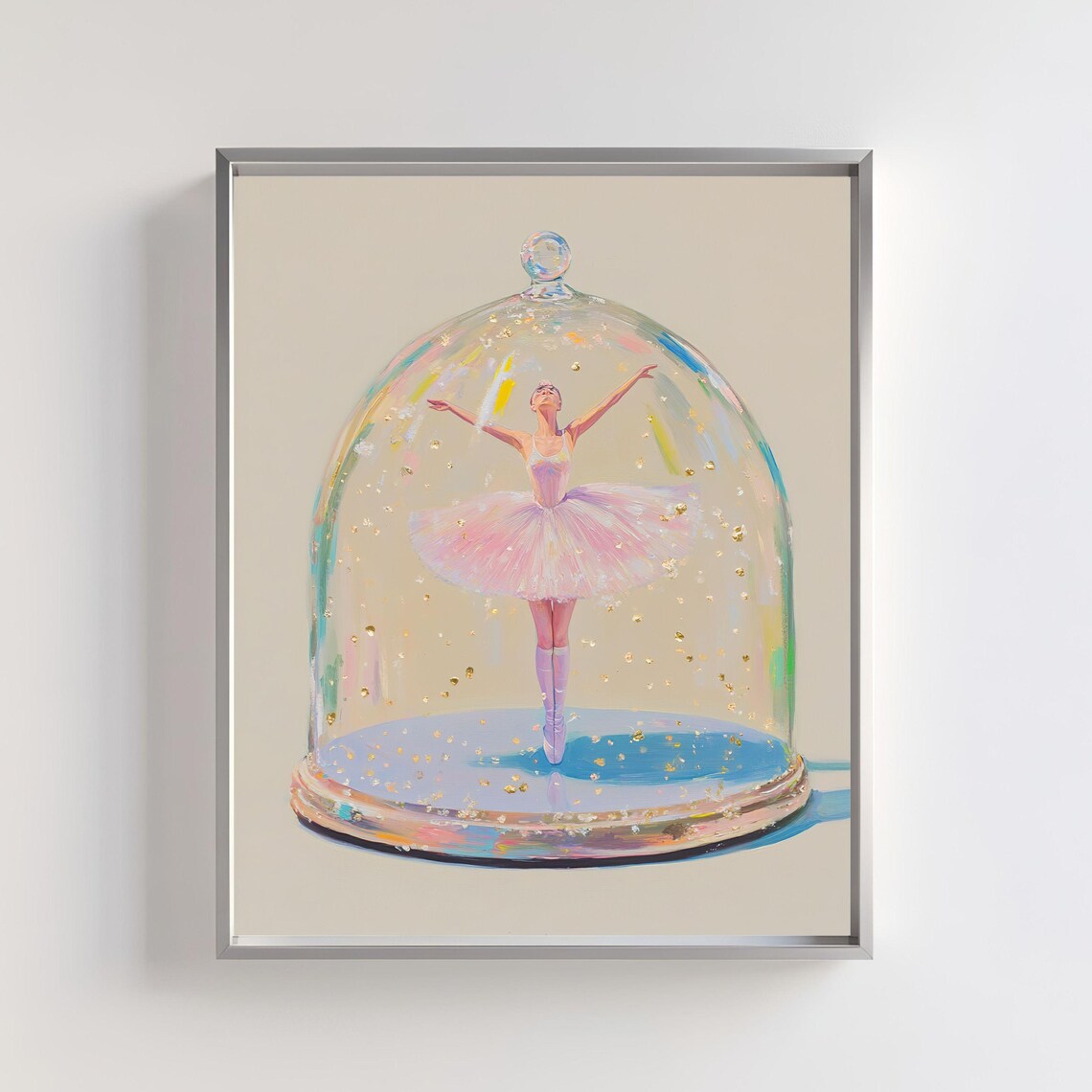 Dreamy Pink Ballerina Dancing in Glass Snow Globe Ballet Poster