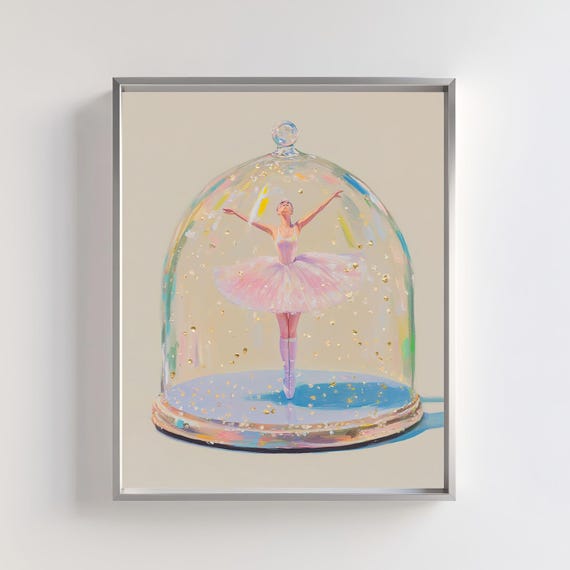 Elegant Ballerina Print Ballet Wall Art Glass Dome Pastel Decor Dreamy Pink Tutu Poster For Nursery Decorative Home Painting