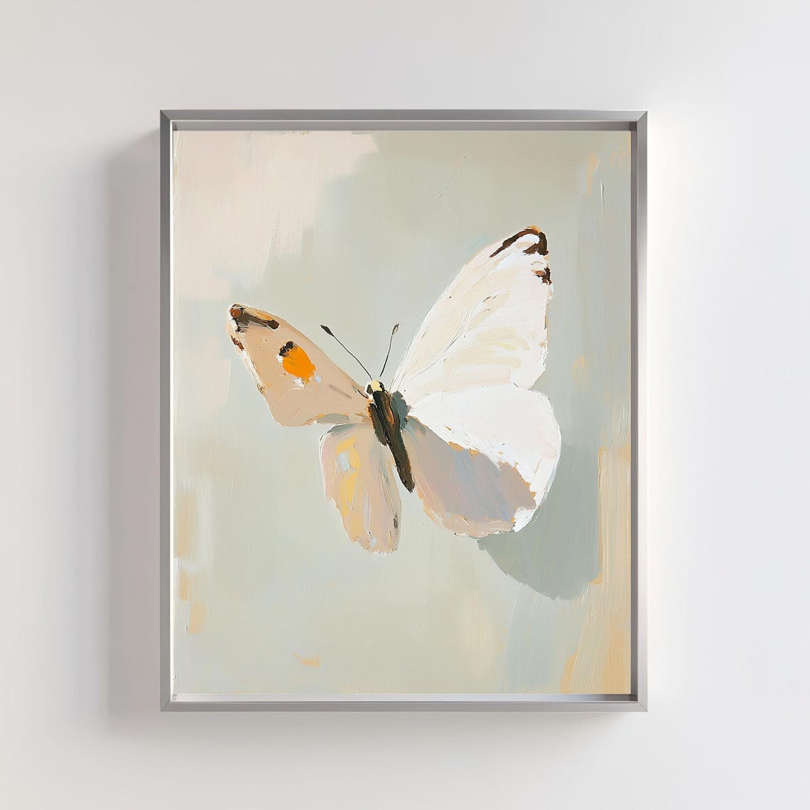Delicate White Butterfly Minimalist Neutral Botanical Style Art Poster