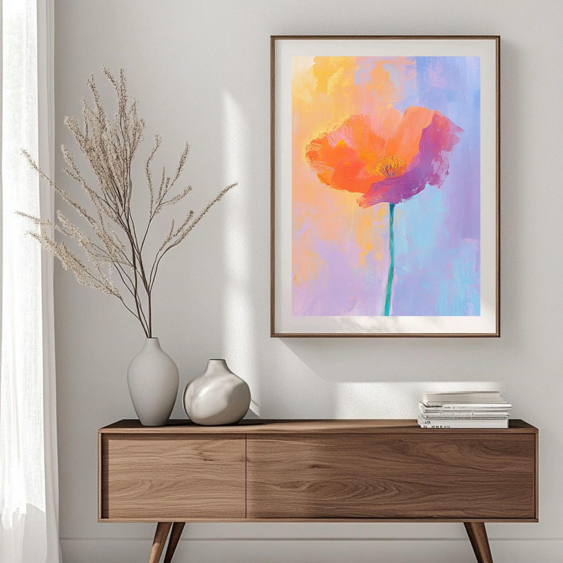 Single Orange Poppy Close Up Pastel Abstract Floral Art Poster - Image 3