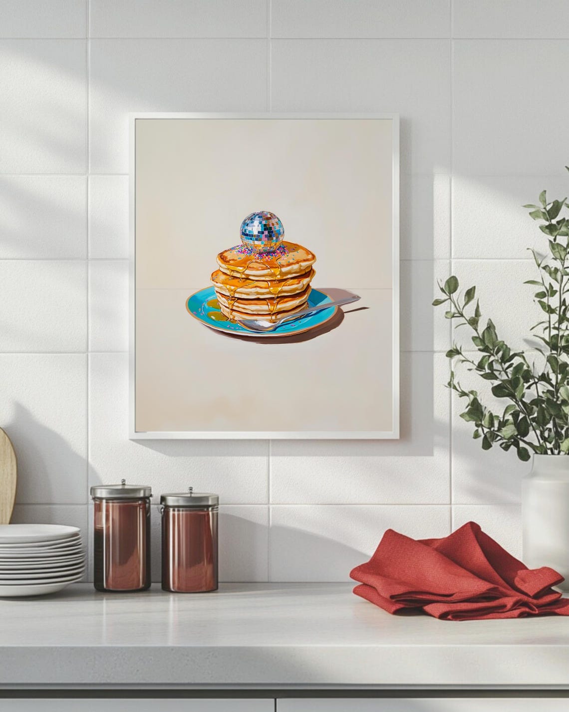 Breakfast Poster Glam Disco Wall Art Pancake Print Funny Chef Poster Brunch Art Print Preppy Room Decor Girly Kitchen Poster - Image 5