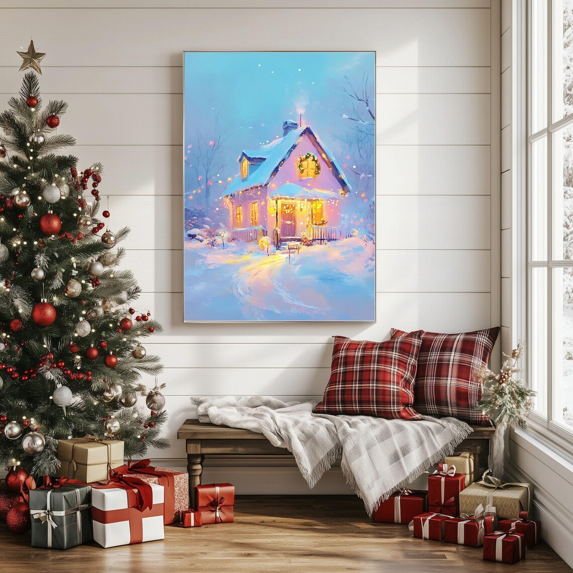 Cozy Christmas Cottage Art Print, Winter Wonderland - Image 3