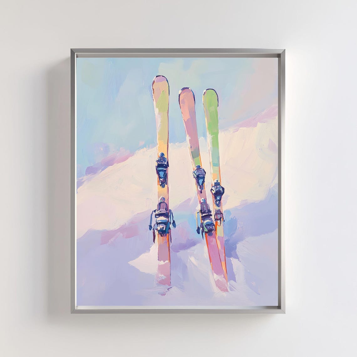 Ski Decor Print Winter Adventure Art Ski Wall Art Snowy Mountain Scene Pastel Skiing Decor Winter Sports Art