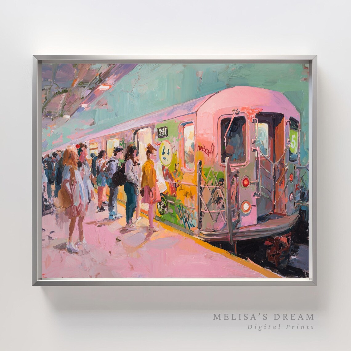 New York City Vibrant Pink Subway Train Station Painting Poster