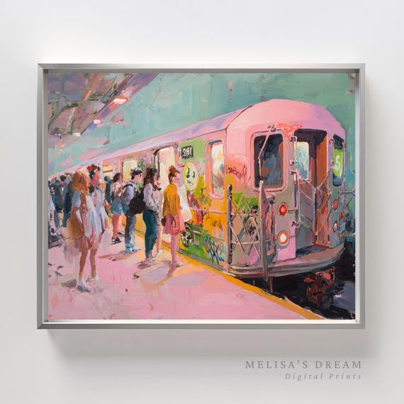 New York City Vibrant Pink Subway Train Station Painting Poster