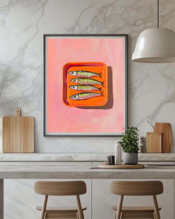 Sardine Poster Print, Retro Portuguese Kitchen Decor