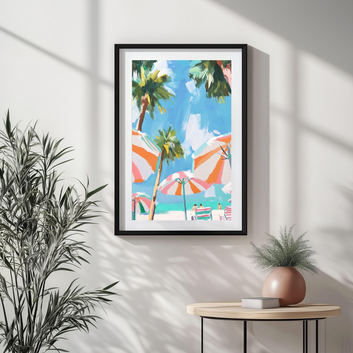 Orange Striped Beach Umbrella, Tropical Coastal Art Print - Image 3