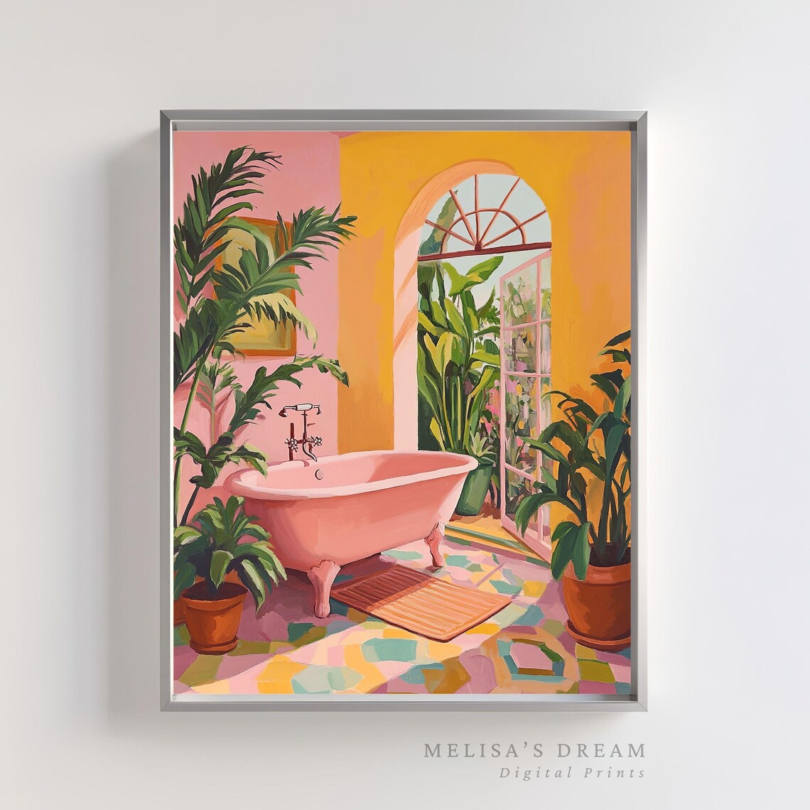 Tropical Bathroom Art Print, Boho Botanical Decor