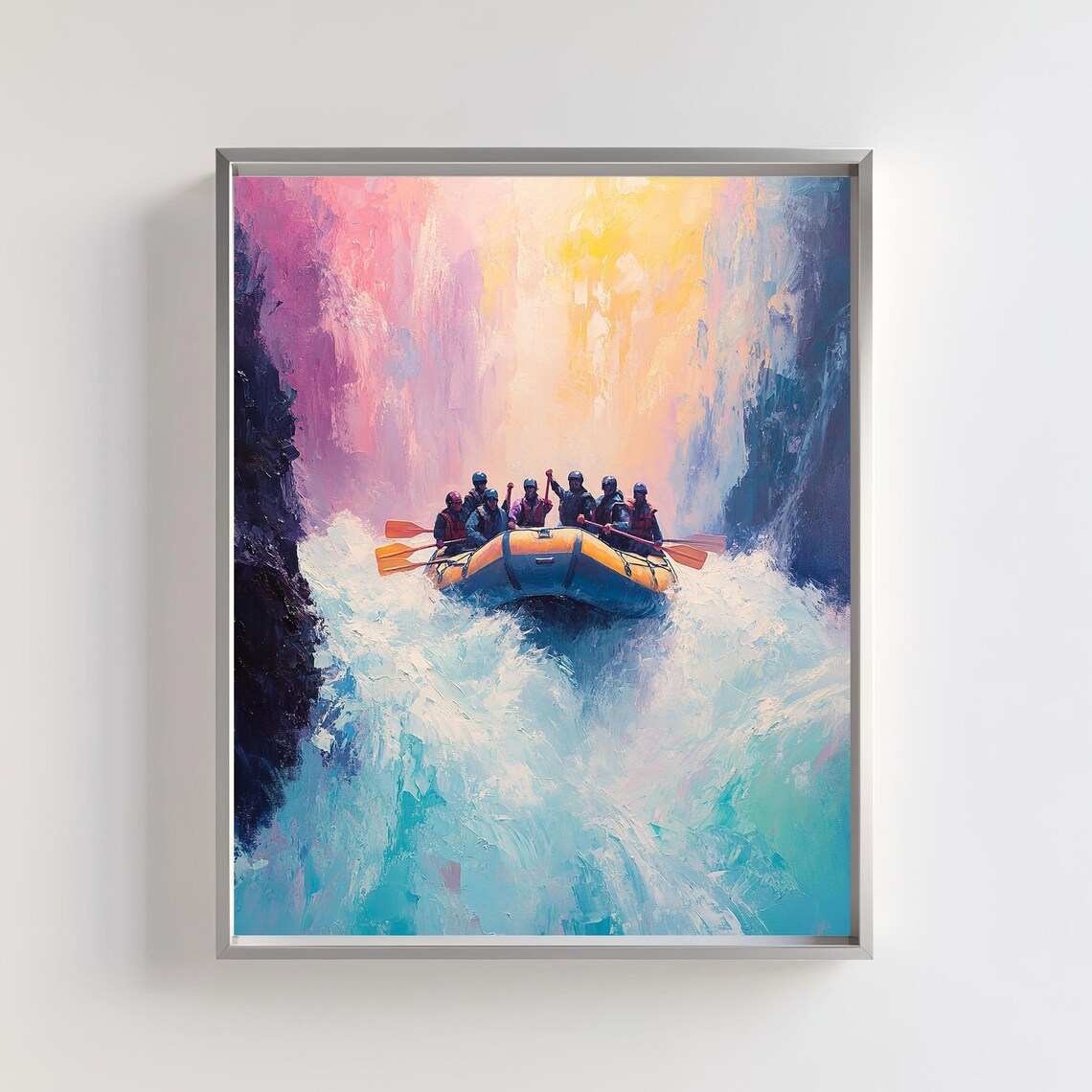 Rafting Adventure Art Print, Whitewater Rapids Scene