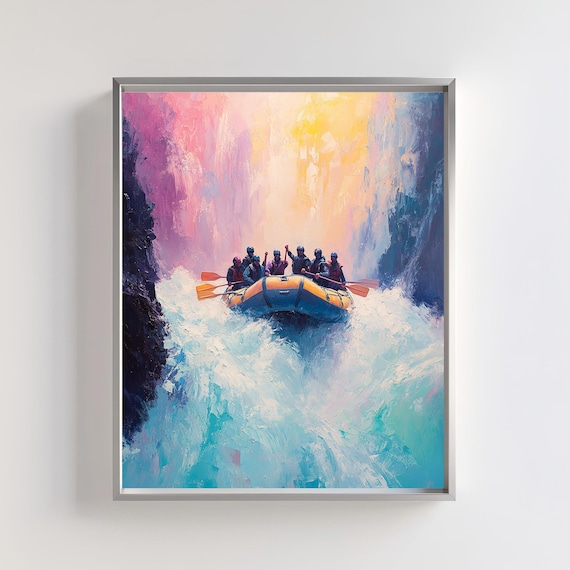 Rafting Adventure Art Print, Whitewater Rapids Scene