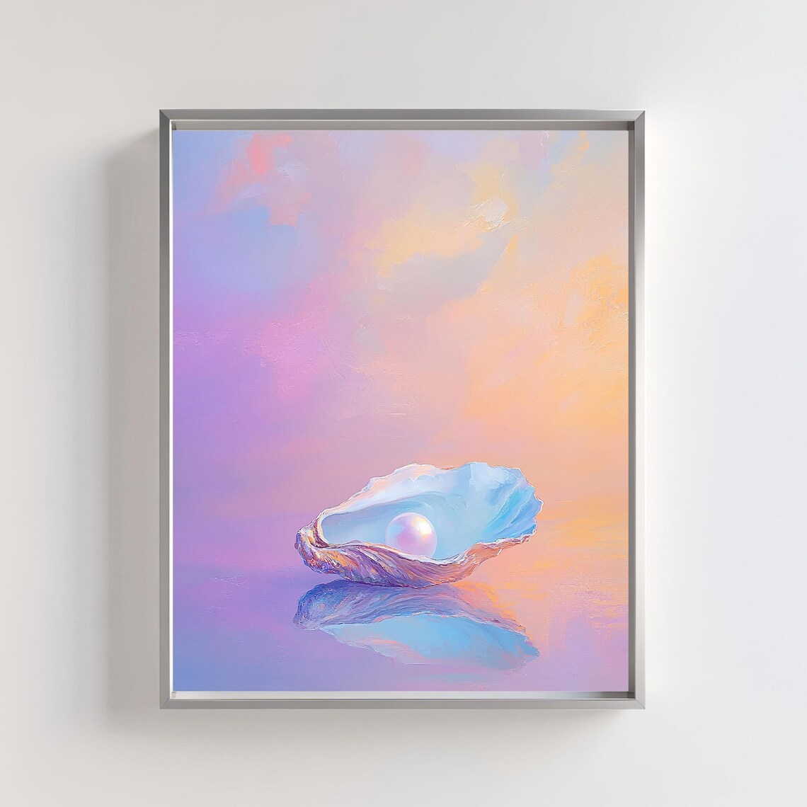 Oyster With Pearl, Pastel Abstract Coastal Decor