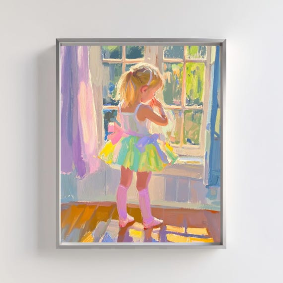 Ballet Girl Art Print Pastel Nursery Wall Decor Ballerina Illustration Whimsical Kids Room Art Dance Studio Decor
