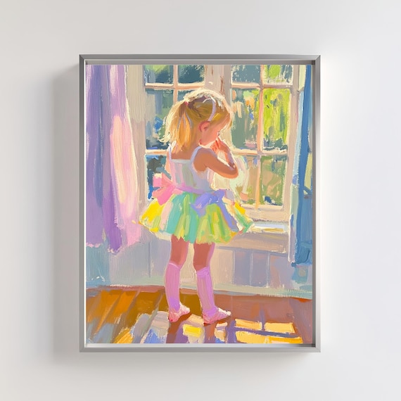 Little Ballerina in a Colorful Tutu by a Sunlit Window Art Poster