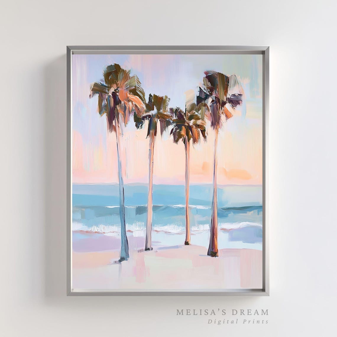 Pastel Palm Trees Beach Tropical Sunset Ocean Painting Art Poster