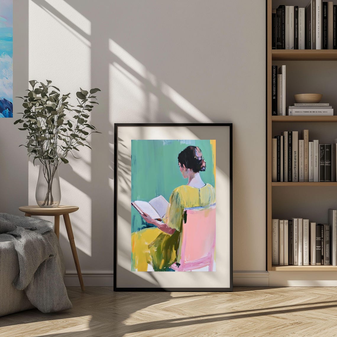 Abstract Woman Reading, Minimalist Yellow Dress Art Print - Image 3