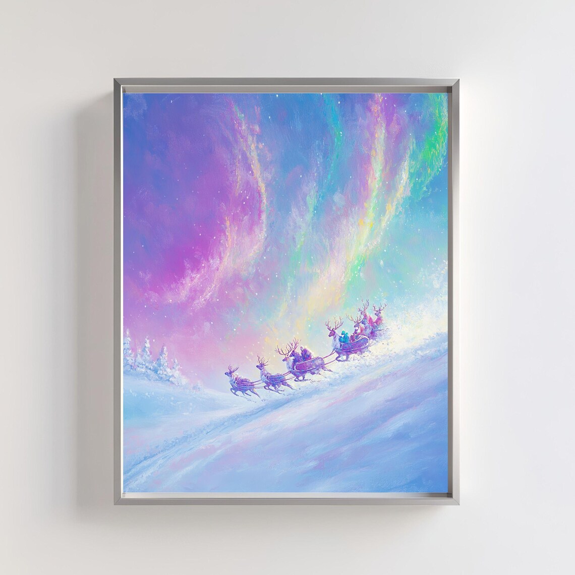 Christmas Sleigh, Reindeer And Santa Holiday Poster