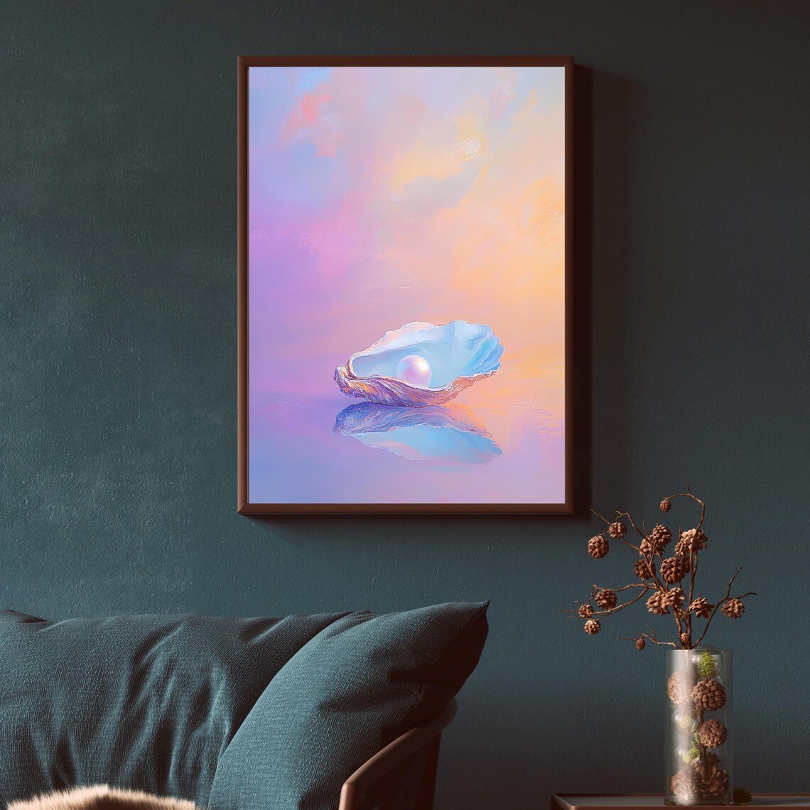 Oyster With Pearl, Pastel Abstract Coastal Decor - Image 5