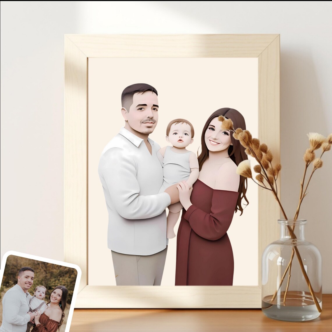 Fun Cartoon Family Of Three Custom Portrait Illustration Poster - Image 5