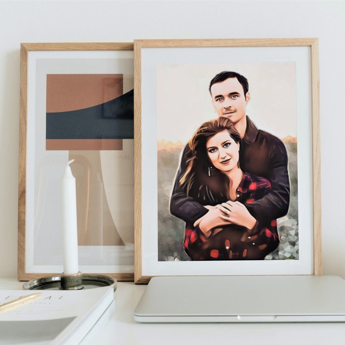 Romantic Digital Painting Couple Portrait Mosaic Background Poster - Image 4