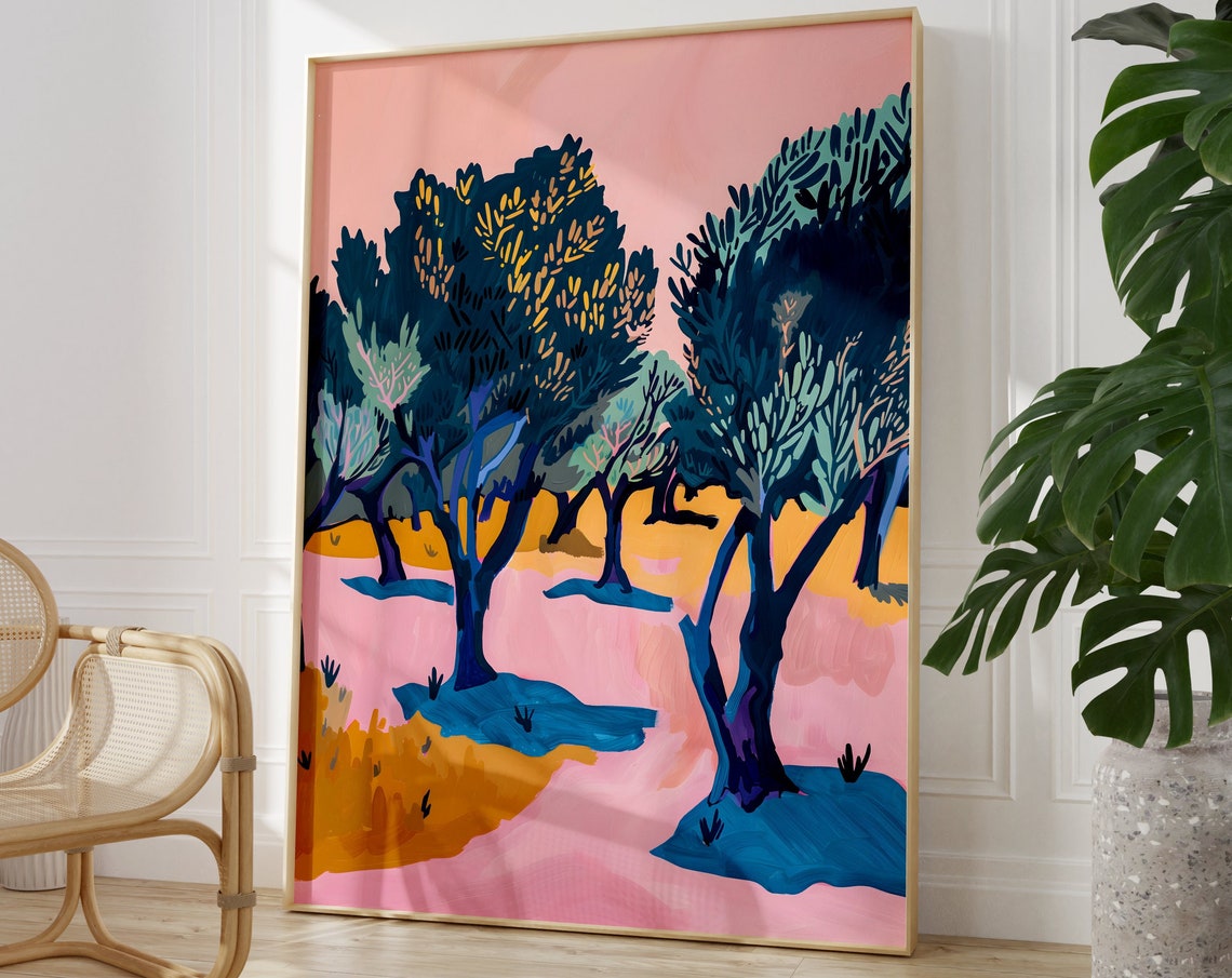 Pink Olive Grove Abstract Mediterranean Trees Painting Poster - Image 4