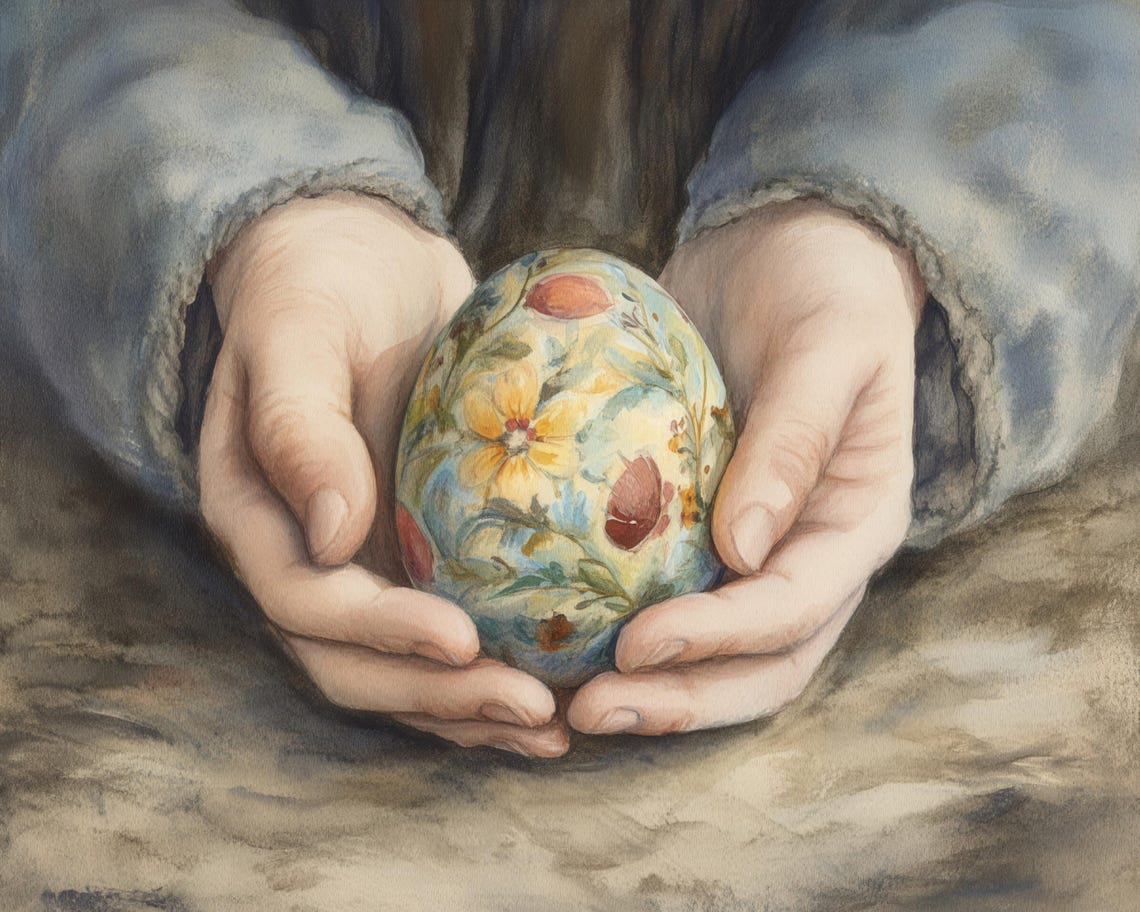 Hands Holding Hand-Painted Floral Easter Egg Watercolor Spring Poster - Image 3