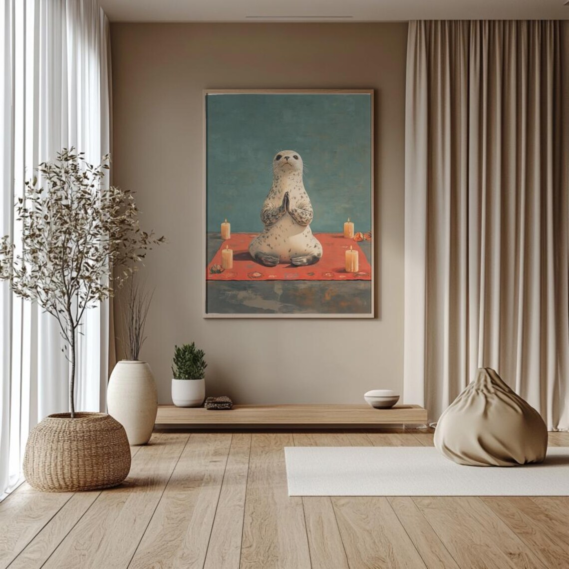 Yoga Meditation Seal, Zen Animal Art Print - Image 2