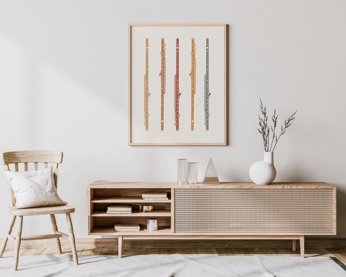 Five Flutes Earth Tone Lineup Minimalist Wind Instrument Poster