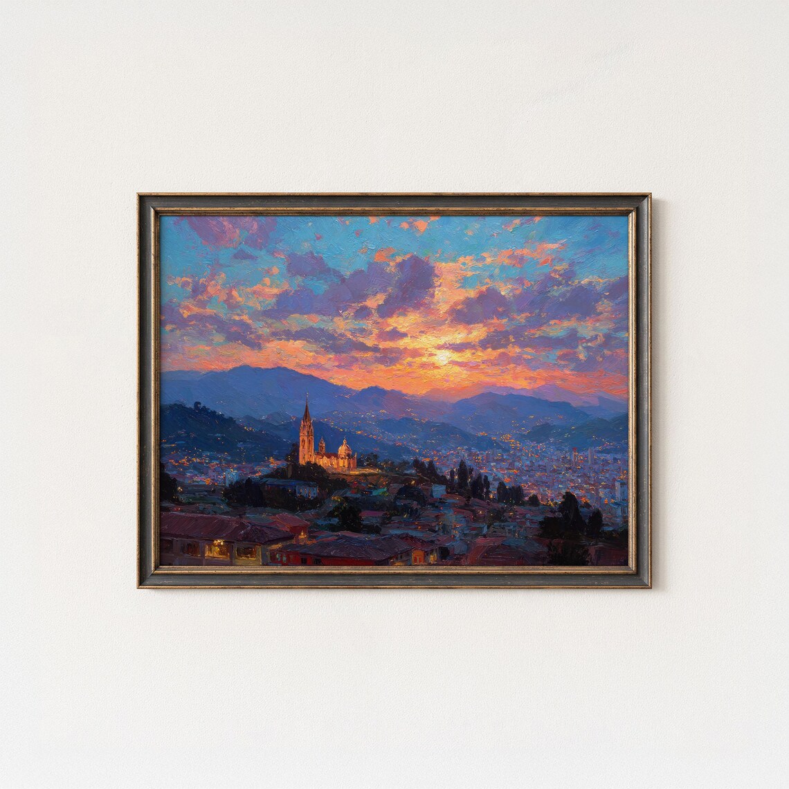Bogot Sunset Oil Painting Colombia Cityscape Fine Art Print