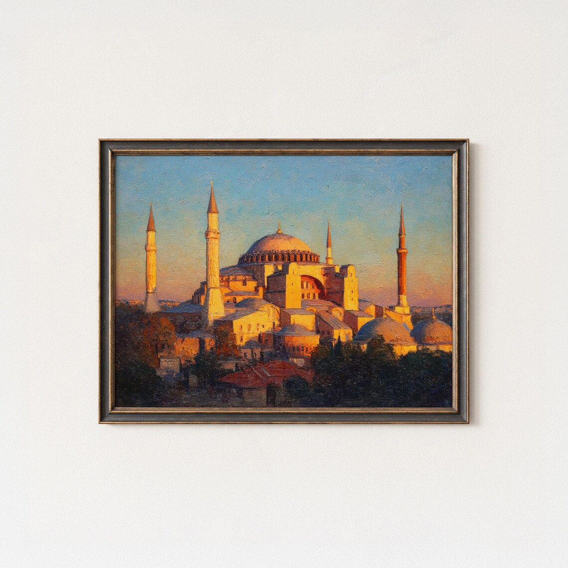 Hagia Sophia Istanbul Sunset Oil Painting Domes Minarets Golden Poster