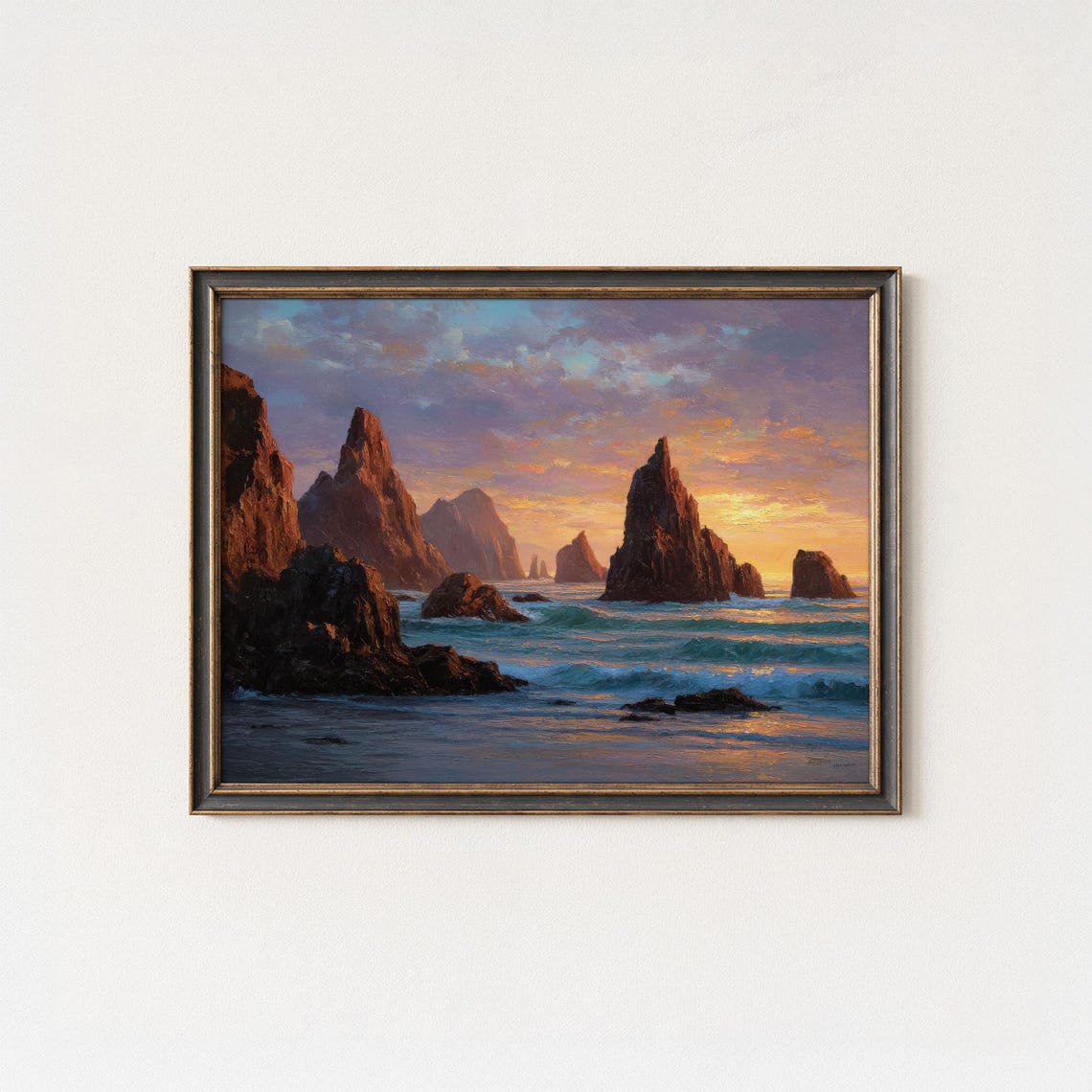 Sea Stacks At Sunset Ocean Seascape Oil Painting Coastal Wall Art