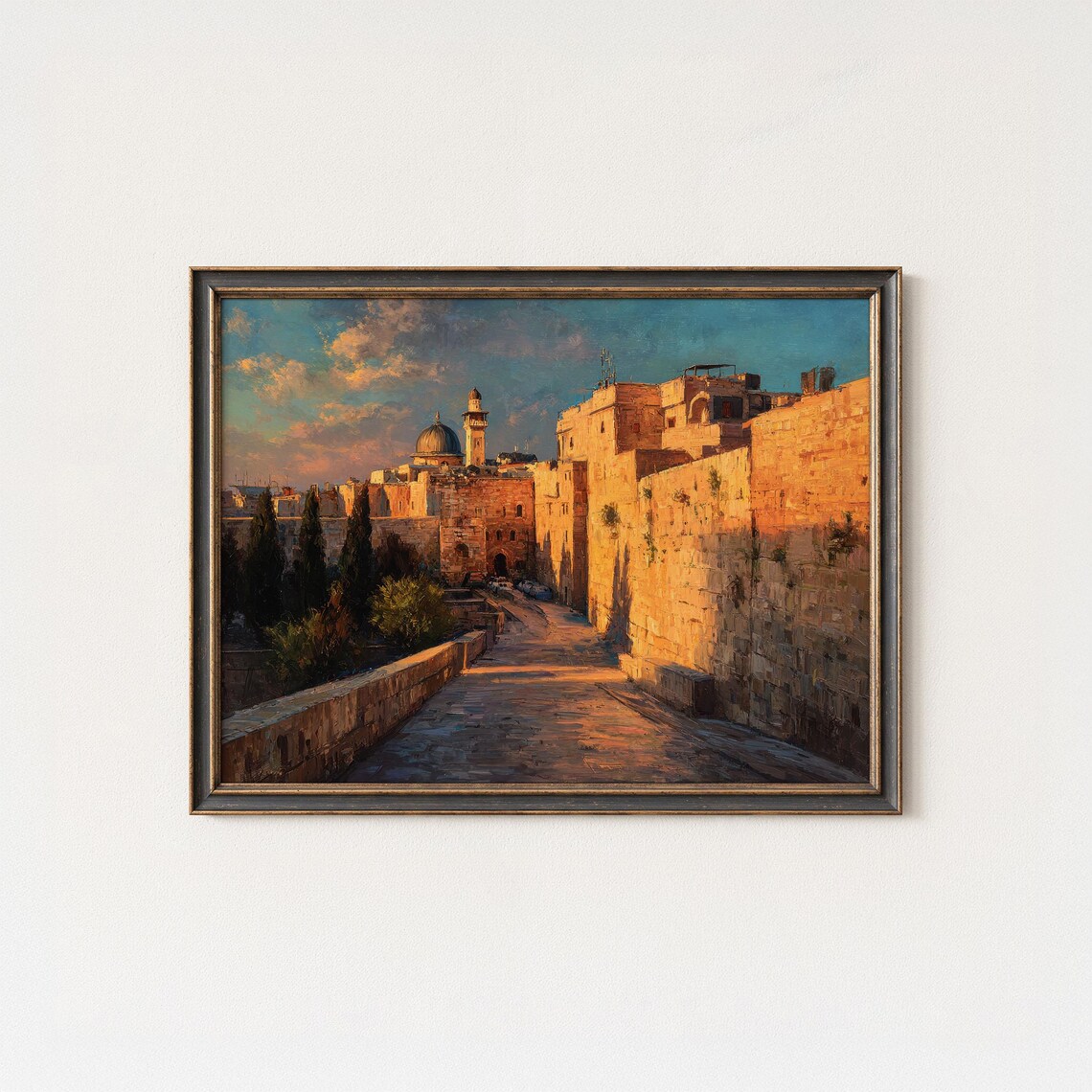 Jerusalem Old City at Golden Sunset Street Oil Painting Poster
